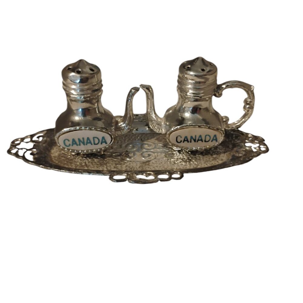 Vintage Pewter Tea Set Salt and Pepper Shaker Canada